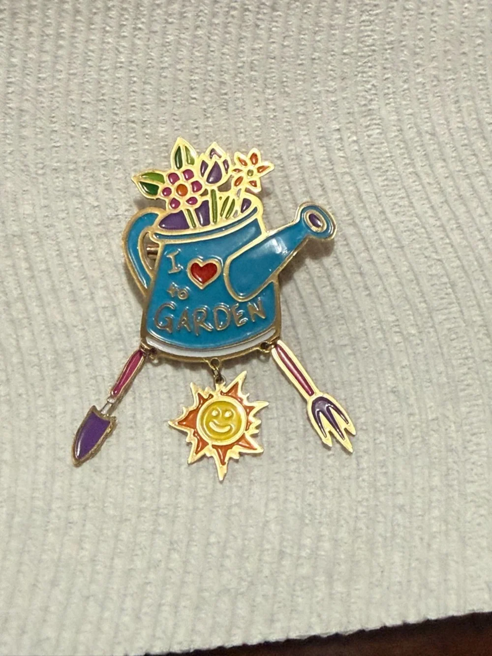 I Love Garden Blue Watering Can Floral Brooch